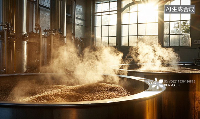 【AI数字艺术】蒸馏谷物酒的特写，展示中国文化及发酵过程，重点呈现传统中国白酒。图片素材