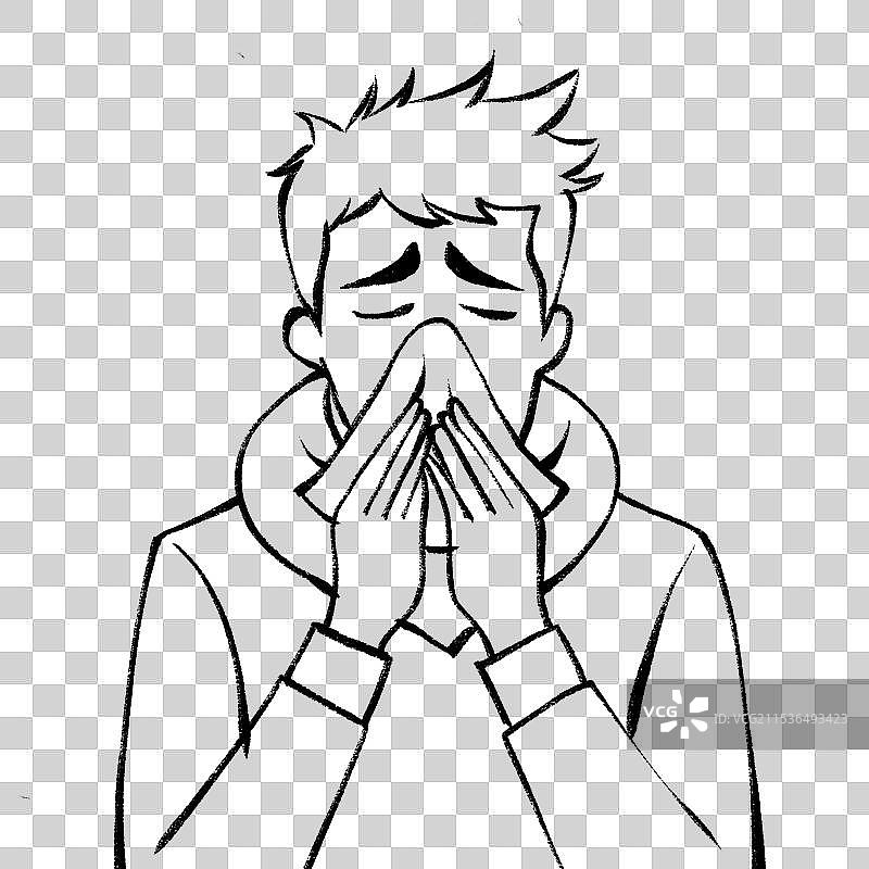 冬季预防感冒鼻炎发烧季节性感冒病毒感冒打喷嚏流鼻涕传染性男生人物插画元素图片素材