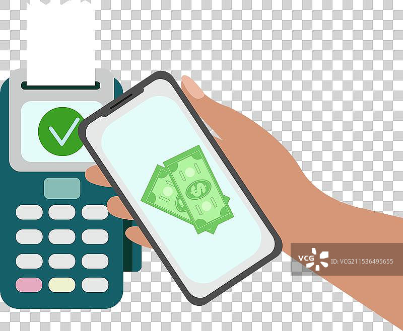 手持智能手机靠近POS终端图片素材