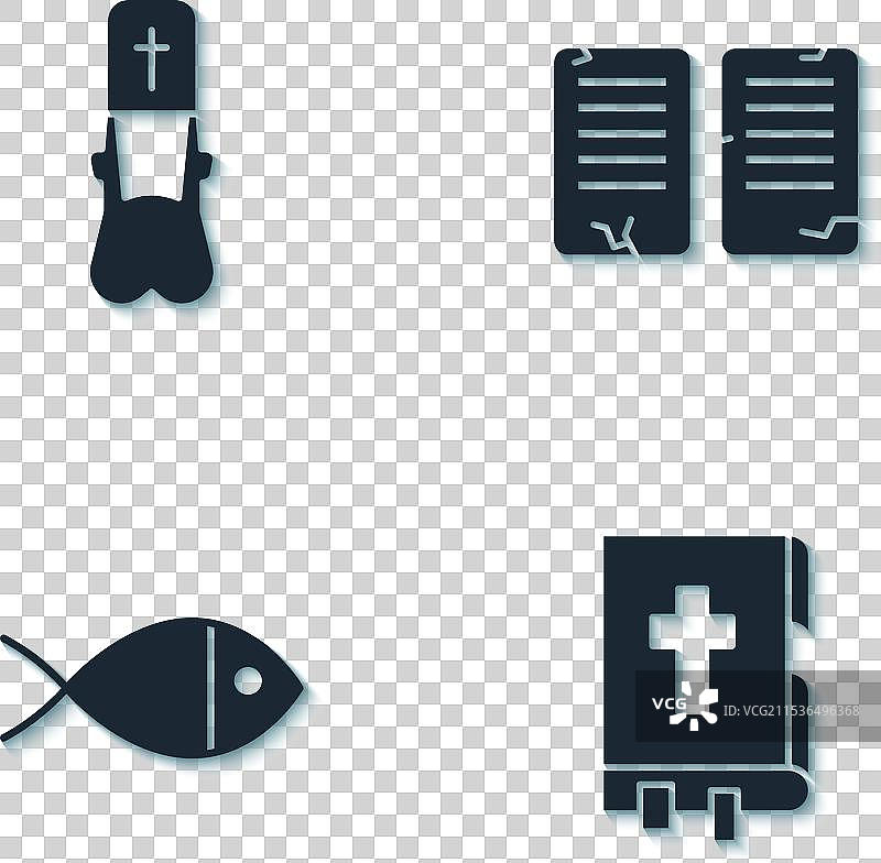 基督教鱼与圣经书籍的祭司设置图片素材