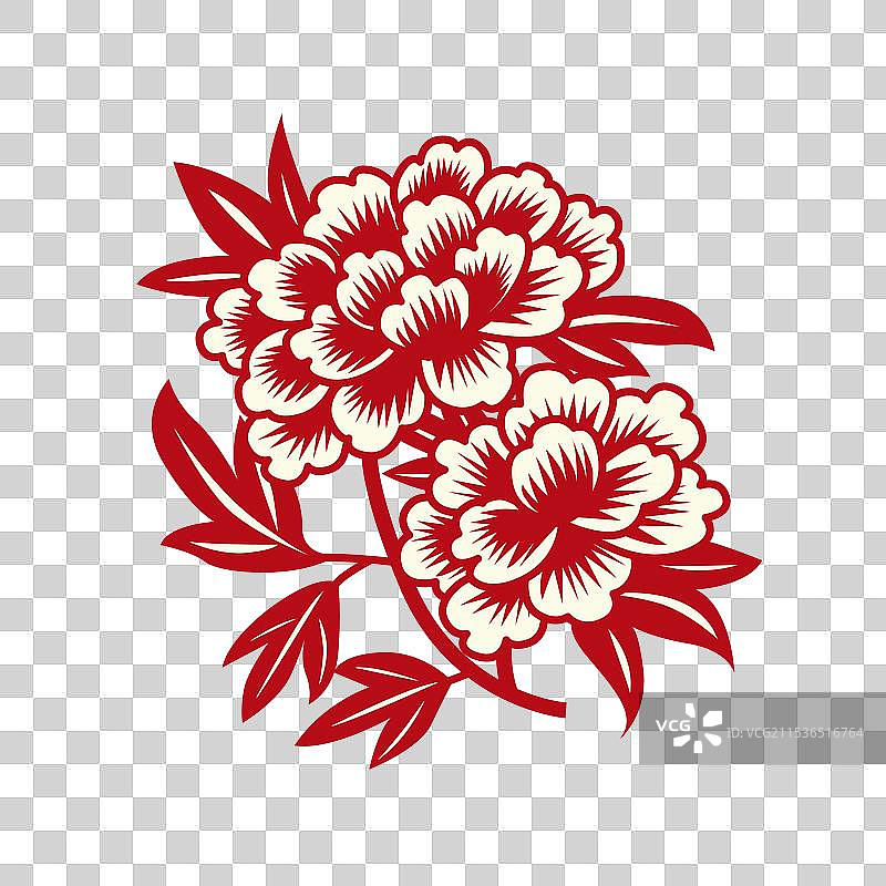 春节牡丹剪纸插画矢量元素图片素材