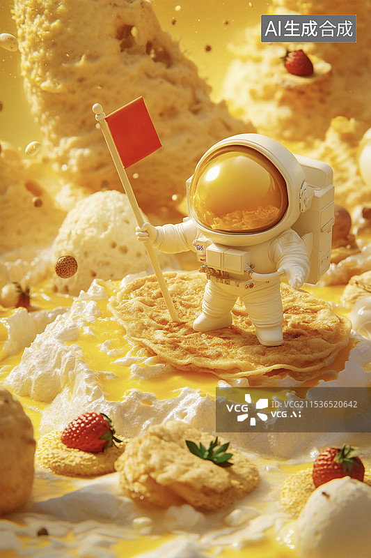【AI数字艺术】卡通美食星球宇航员探索美食配方图片素材