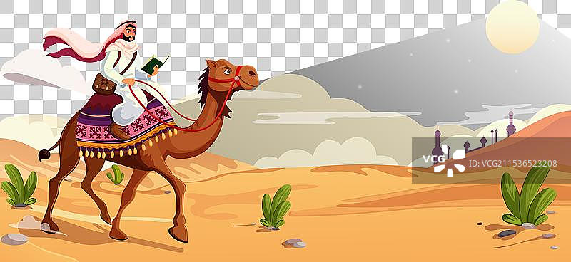 阿拉伯骑手骑着棕色骆驼旅行图片素材