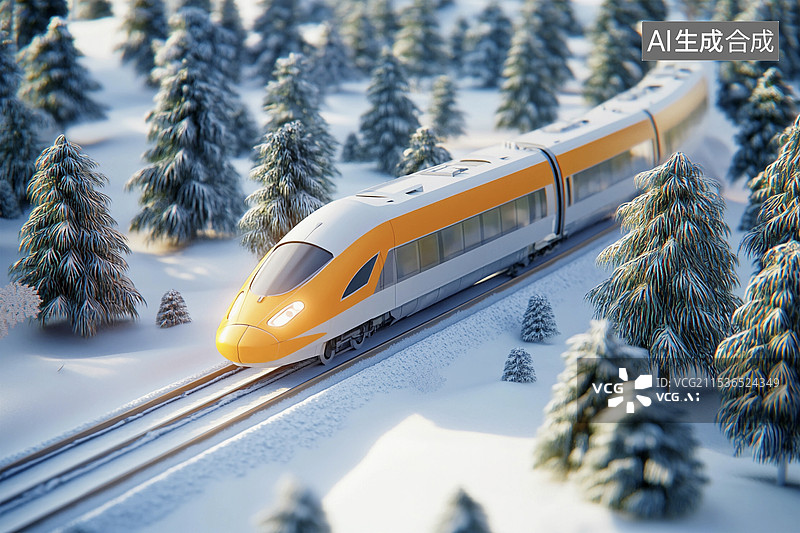 【AI数字艺术】冬天列车行驶穿过树林图片素材
