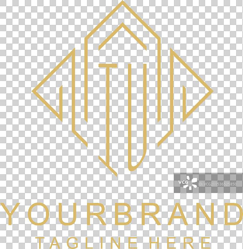 初始标志 IU 字母组合，菱形线条风格图片素材