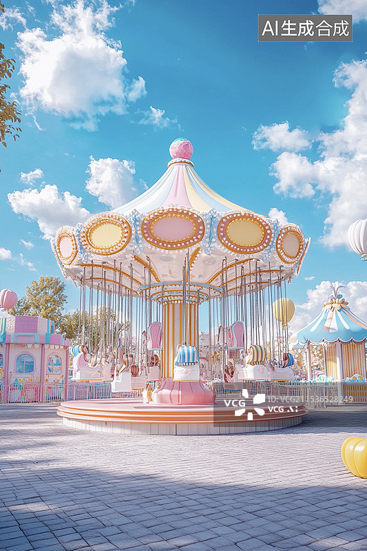 【AI数字艺术】卡通游乐园浪漫旋转木马图片素材