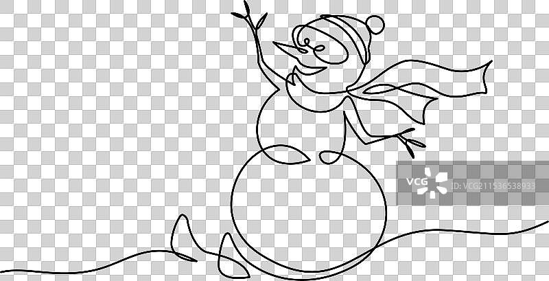 滑雪的搞笑雪人连续一笔画图片素材