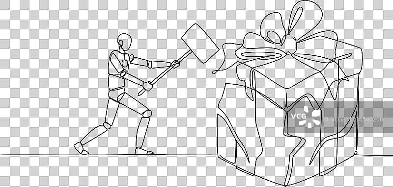 单线条画的智能机器人在准备工作图片素材