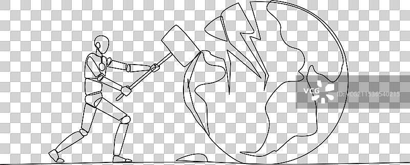 智能机器人单线连续画图图片素材