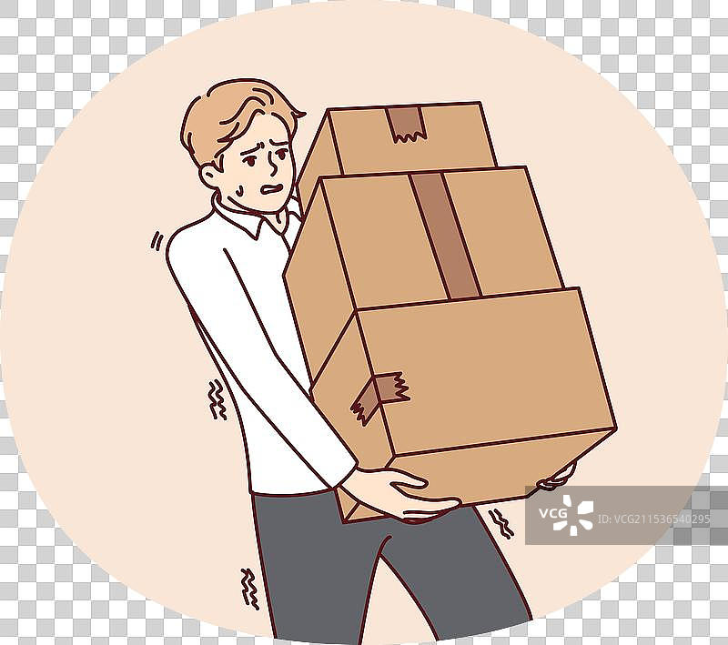 疲惫的男人搬运一堆箱子图片素材