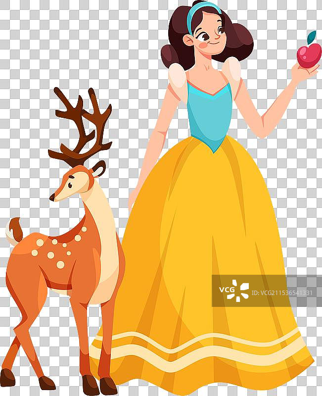白雪公主与苹果和鹿的童话故事图片素材