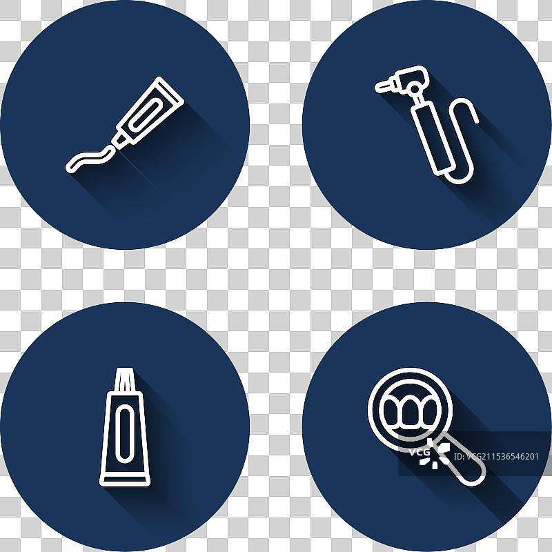 牙膏管、牙钻和其他工具的排列图片素材