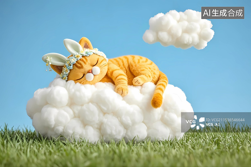 【AI数字艺术】趴在云朵上睡觉的猫咪图片素材