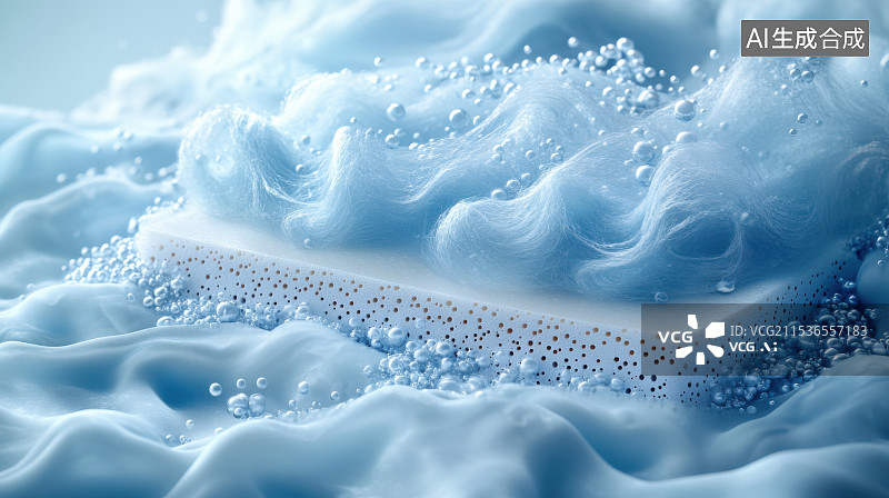 【AI数字艺术】蓝色泡沫海面吸水材料吸收科技概念背景图片素材