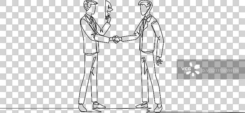 两位商人的单线连续画图片素材