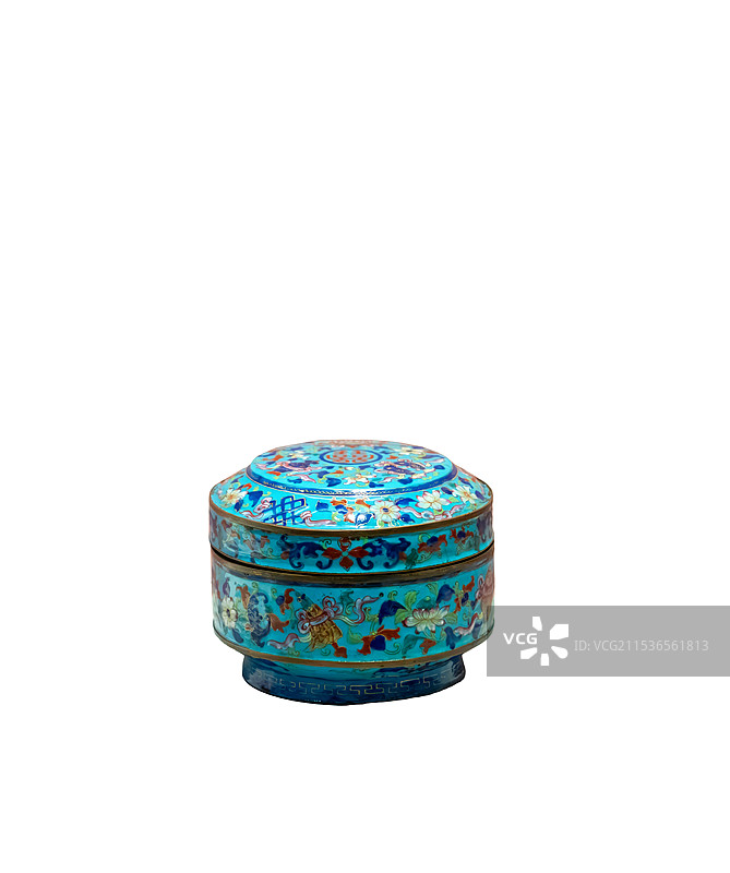 中国清代出口瓷器，广州，铜胎画珐琅多宝双喜纹盖盒图片素材