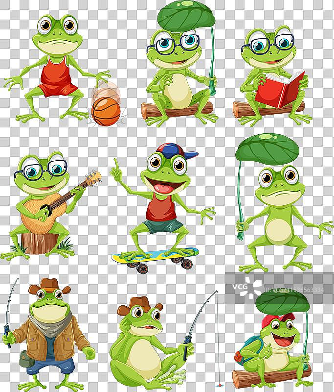 绿色青蛙卡通角色合集图片素材