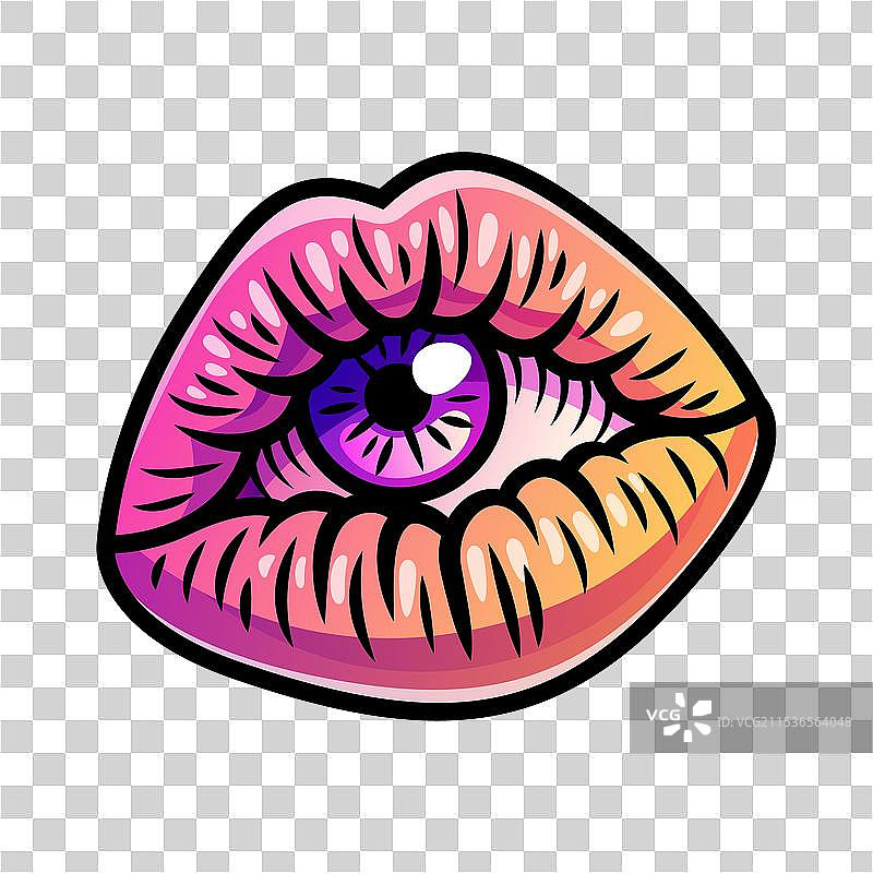 卡通嘴唇特写，里面有一只眼睛图片素材