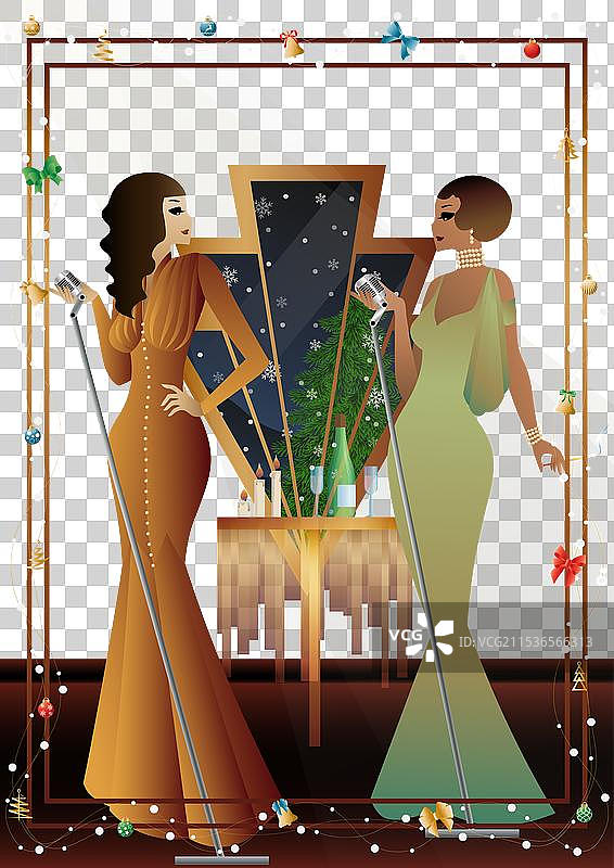 穿着复古裙子的年轻女性与复古风格图片素材