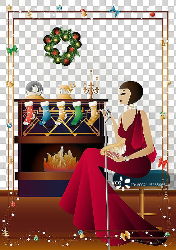 穿着复古裙子的年轻女性与复古风格图片素材