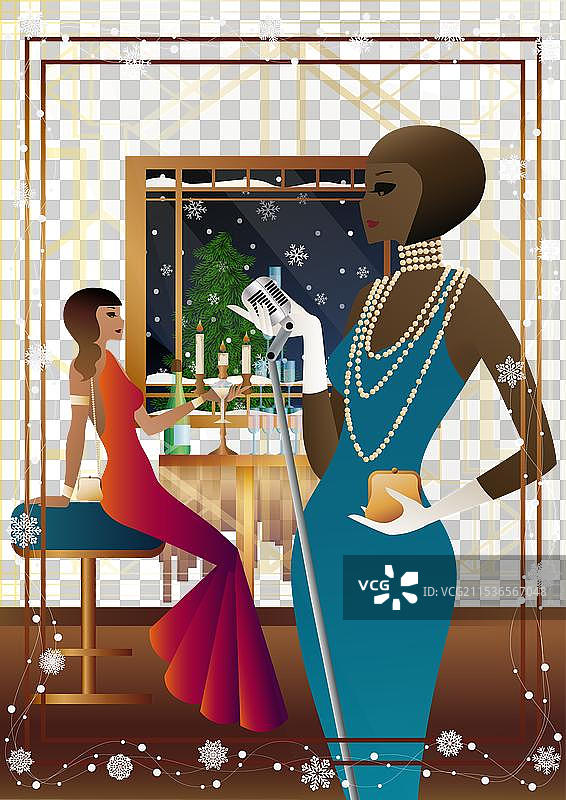 穿着复古裙子的年轻女性与复古风格图片素材