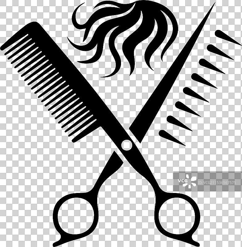 一个包含一把剪刀和一把梳子的标志图片素材