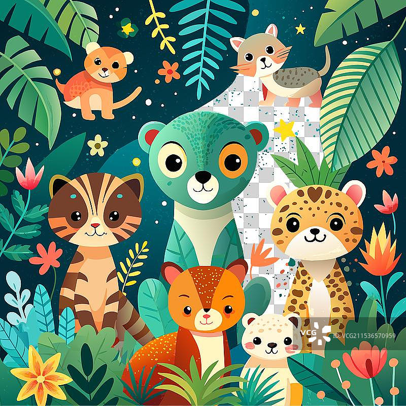 极简风格的小巧可爱有趣的婴儿丛林动物图片素材