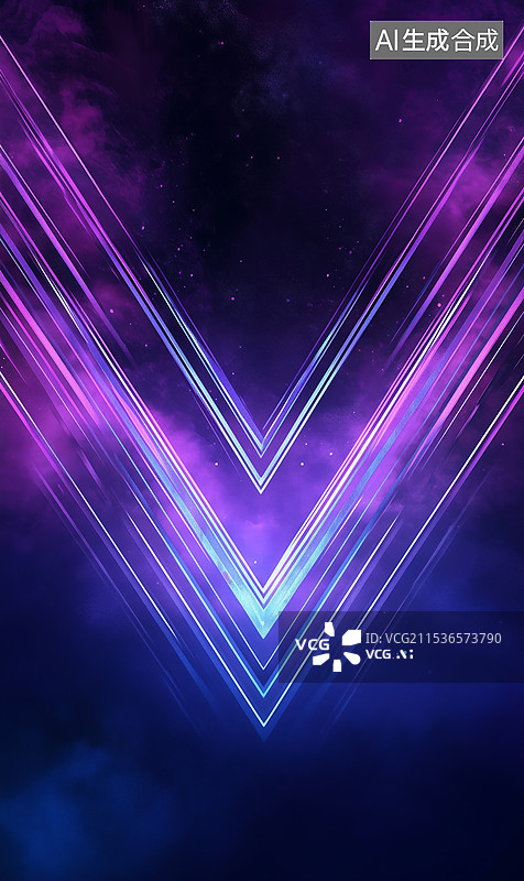 【AI数字艺术】V形蓝紫色发光科技概念背景图片素材