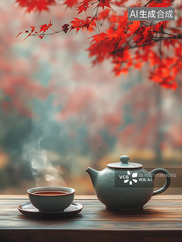 【AI数字艺术】枫树林里的茶杯茶壶图片素材