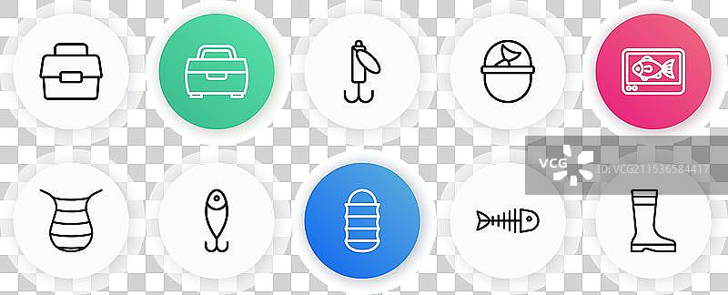 设置定线捕鱼网探测器回声探测器骨架图片素材