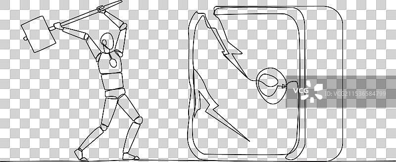 智能机器人单线连续画图图片素材