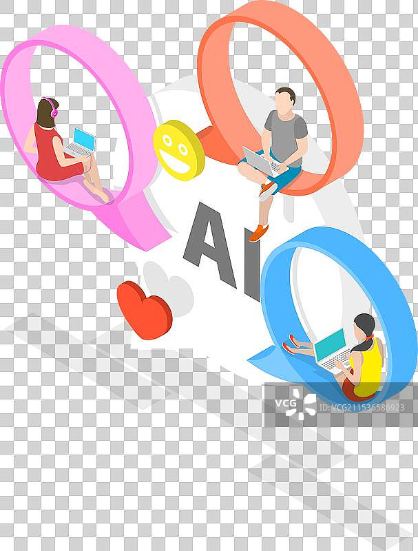 AI聊天的3D等距平面图图片素材