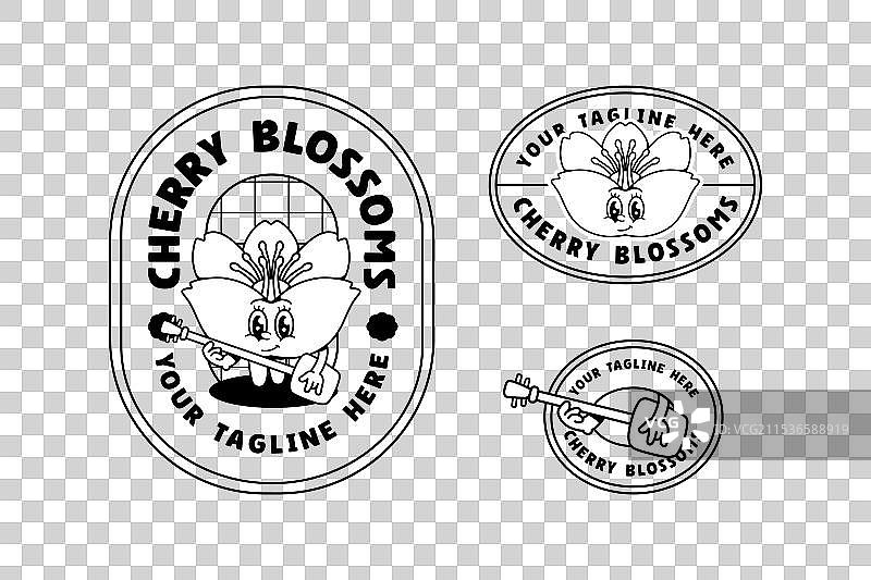 樱花轮廓复古卡通吉祥物系列图片素材