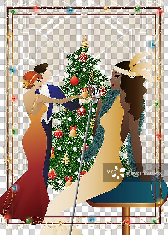 穿着复古裙子的年轻女性与复古风格图片素材