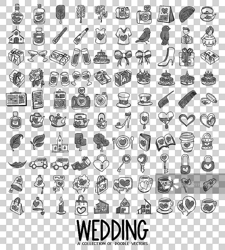 婚礼相关涂鸦图标集绘图草图图片素材