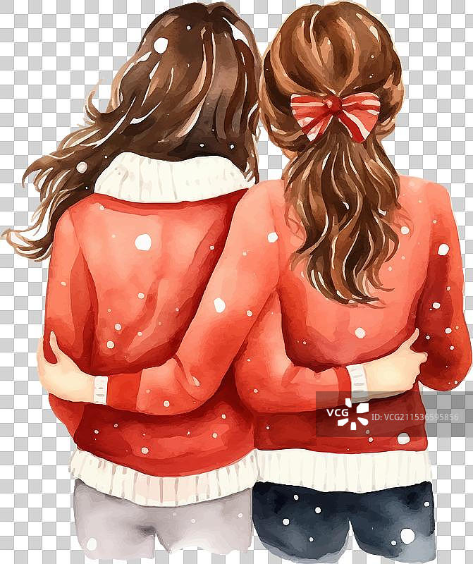 两个女孩朋友在圣诞节拥抱图片素材