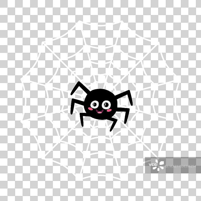 可爱微笑的蜘蛛在儿童风格的网中图片素材