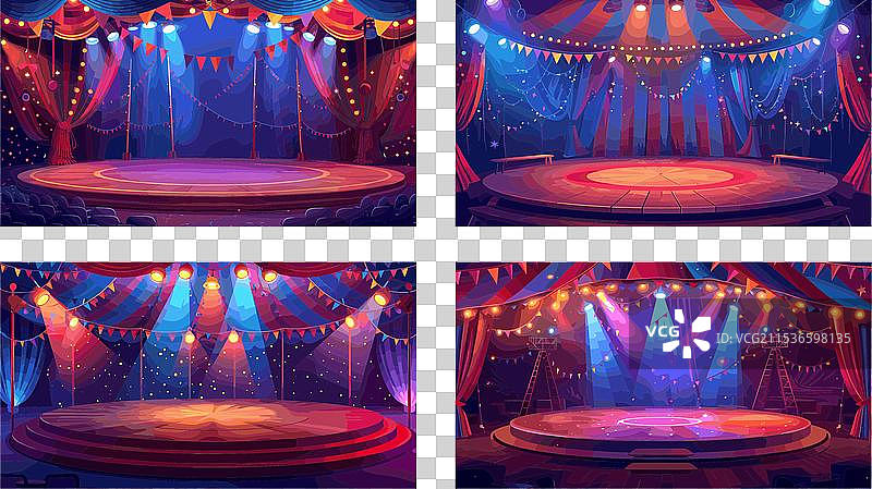 马戏团竞技场卡通场景圆形舞台图片素材