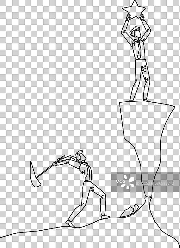 单线条画的商人站在一个上面图片素材