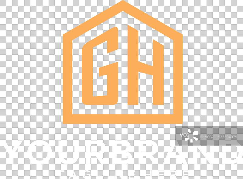 现代抽象房屋形状的初始GH标志图片素材