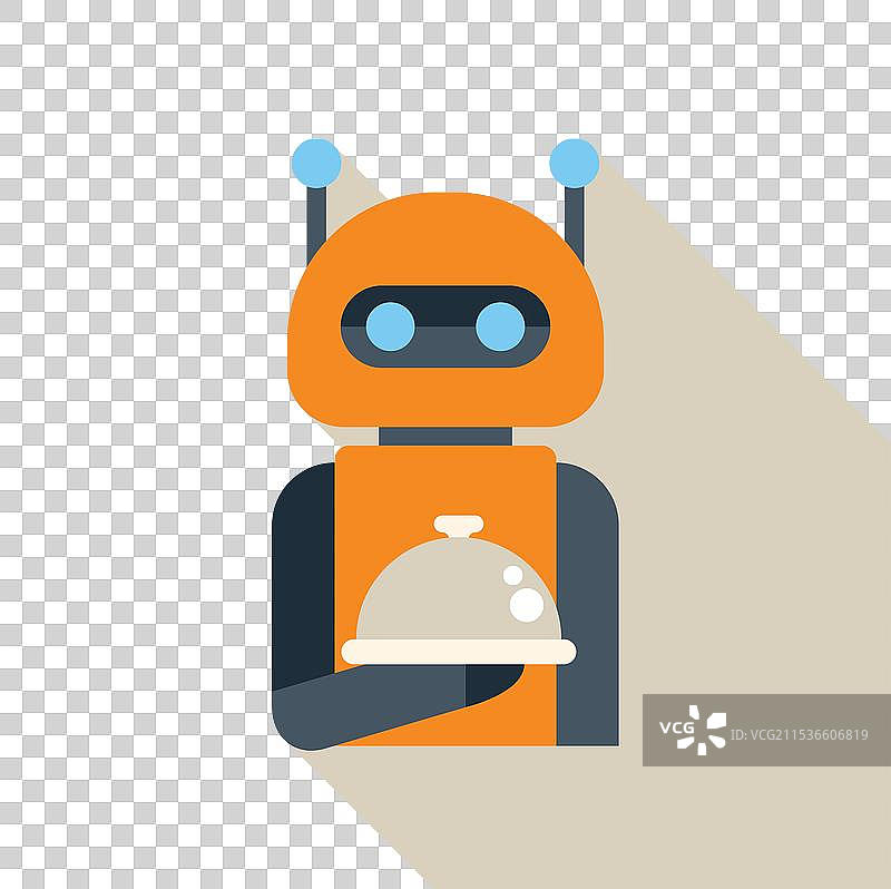 机器人服务员手持银色托盘上菜图片素材