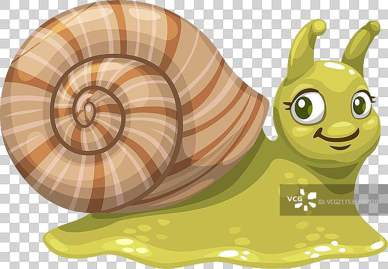 卡通蜗牛角色在耳蜗花园里的昆虫图片素材