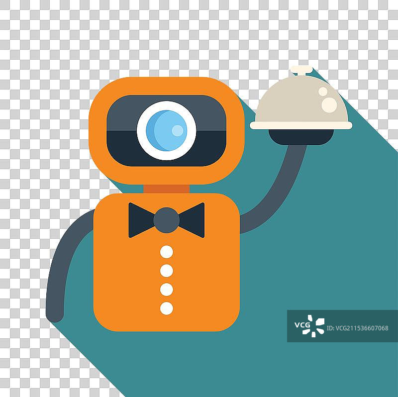 机器人服务员手持银色托盘上菜图片素材