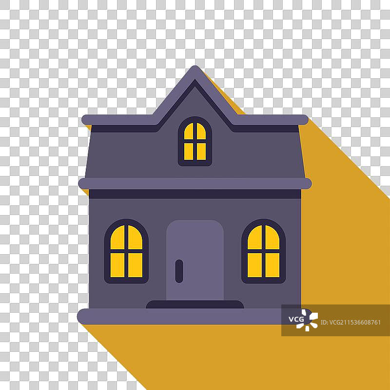 两层鬼屋在阳光下投射出长长的阴影图片素材