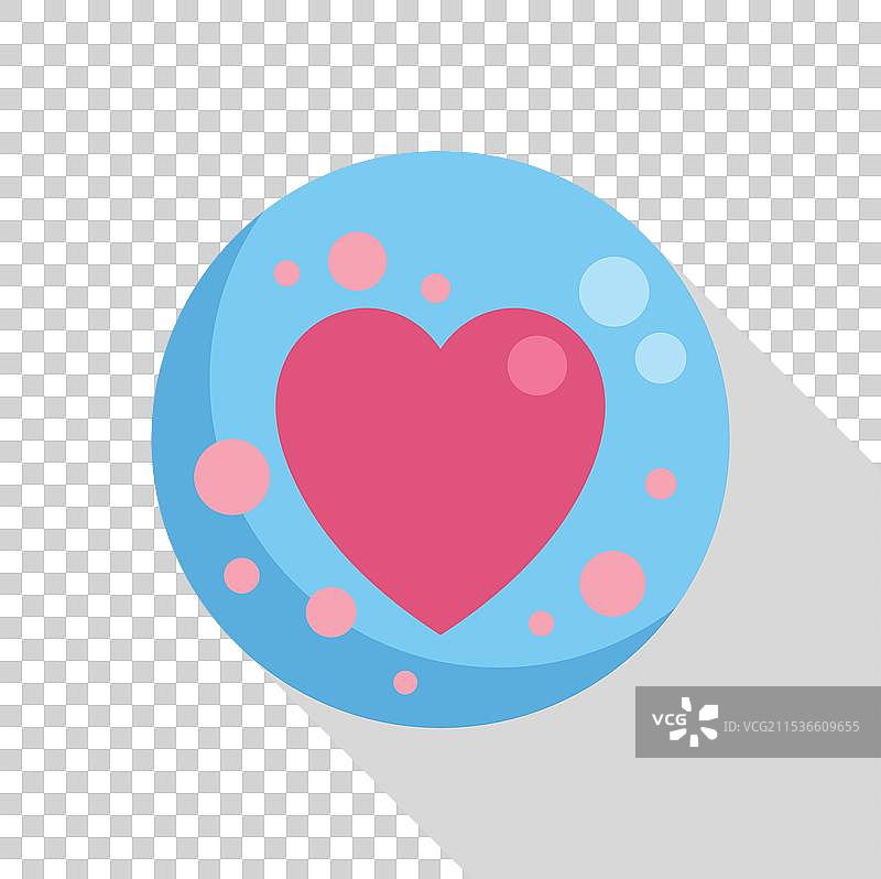 一个大粉红色的心漂浮在蓝色气泡上图片素材