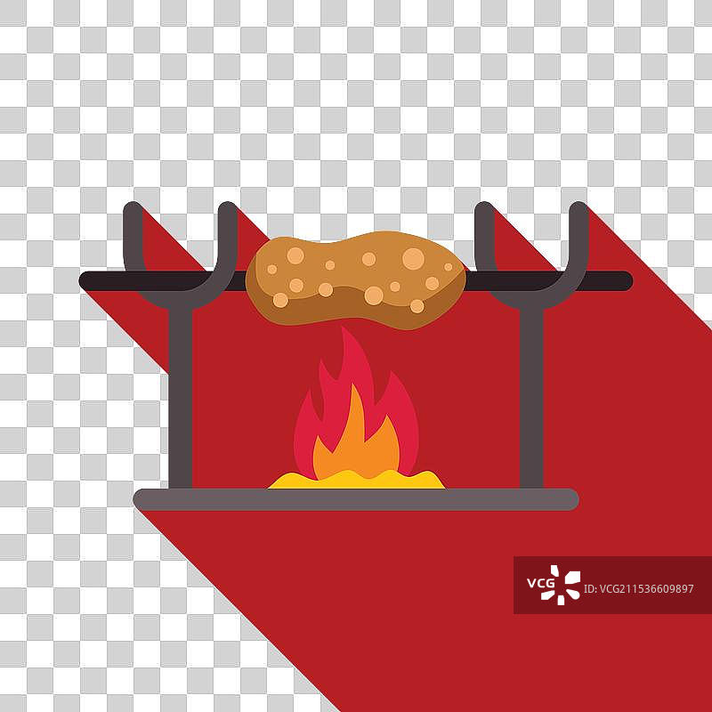 在红色背景下的篝火上烤土豆图片素材