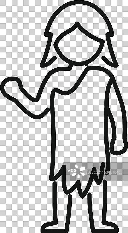 穿着动物皮革长袍的原始女性在挥手图片素材