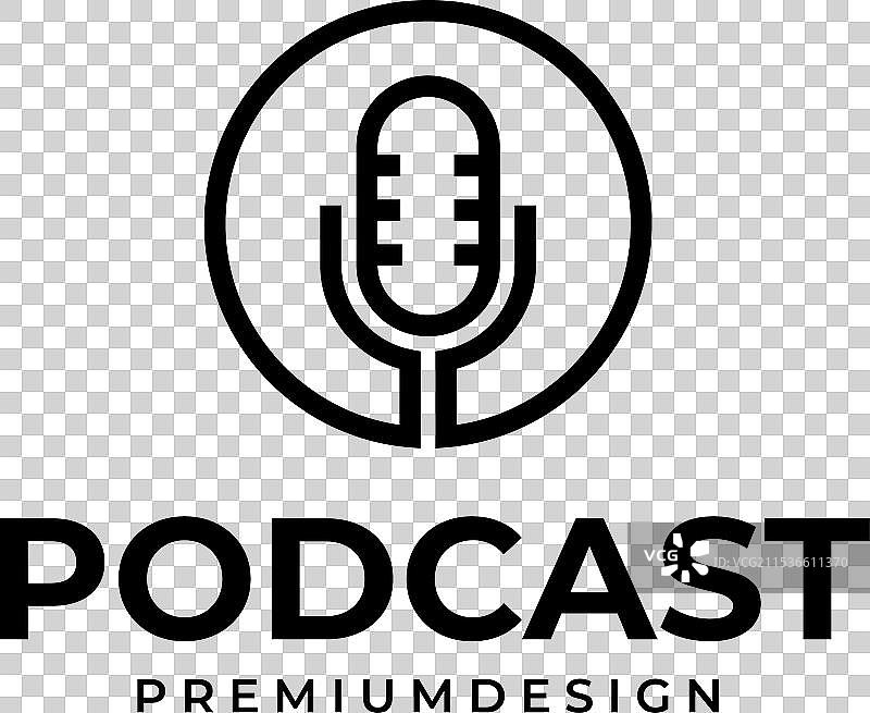 简单麦克风播客徽章线条艺术logo设计图片素材