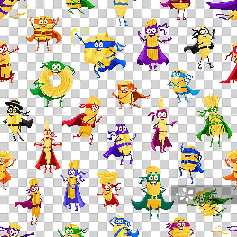 卡通意大利面超级英雄角色无缝图案图片素材