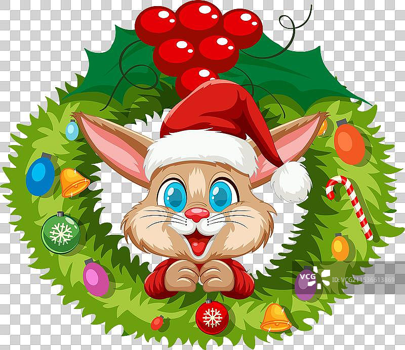 可爱的兔子戴着圣诞帽在节日氛围中图片素材